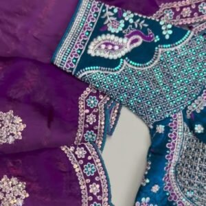 Regal Peacock Teal Blouse with Shimmering Purple Saree – Available in Peacock Teal & Royal Purple
