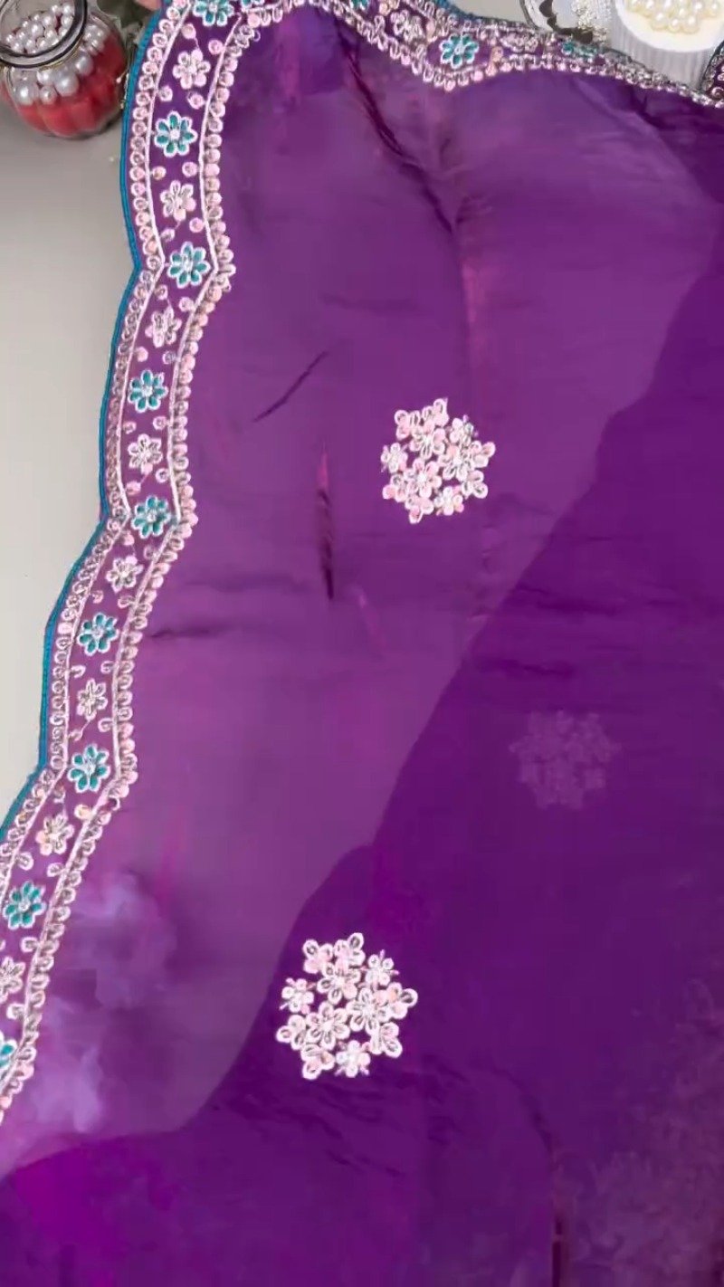 Regal Peacock Teal Blouse with Shimmering Purple Saree โ Available in Peacock Teal & Royal Purple - Image 4