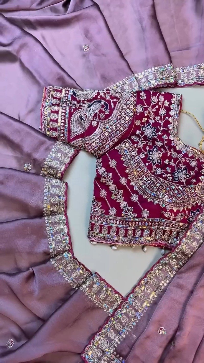 Enchanting Mauve & Royal Burgundy Embellished Saree Set