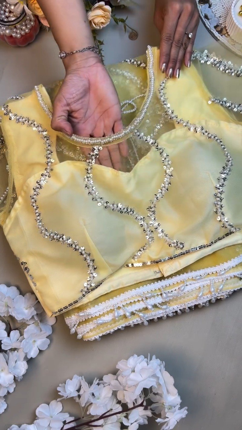 Sun-Kissed Radiance Sequin Embroidered Net Saree Set - Image 2