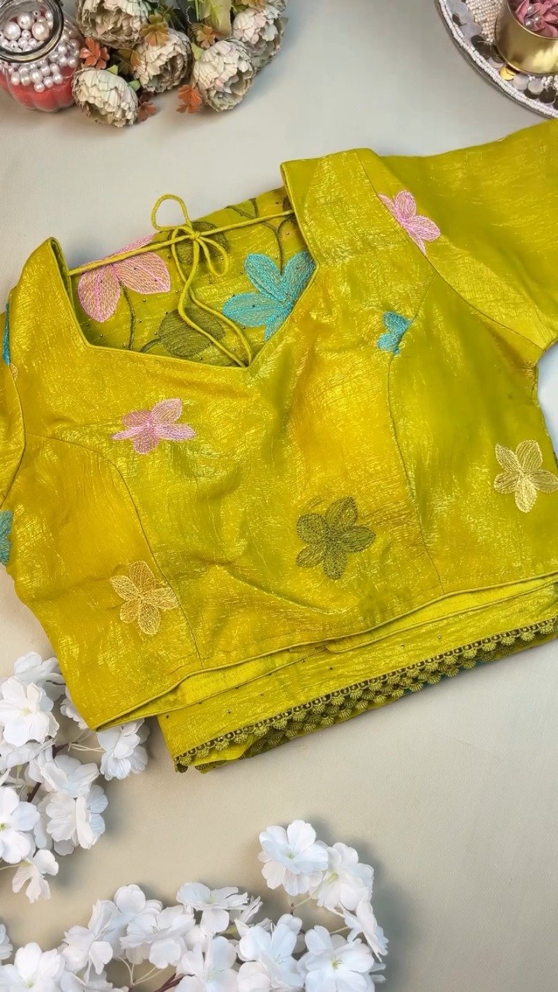 Radiant Lime Green Floral Embroidered Organza Saree Set