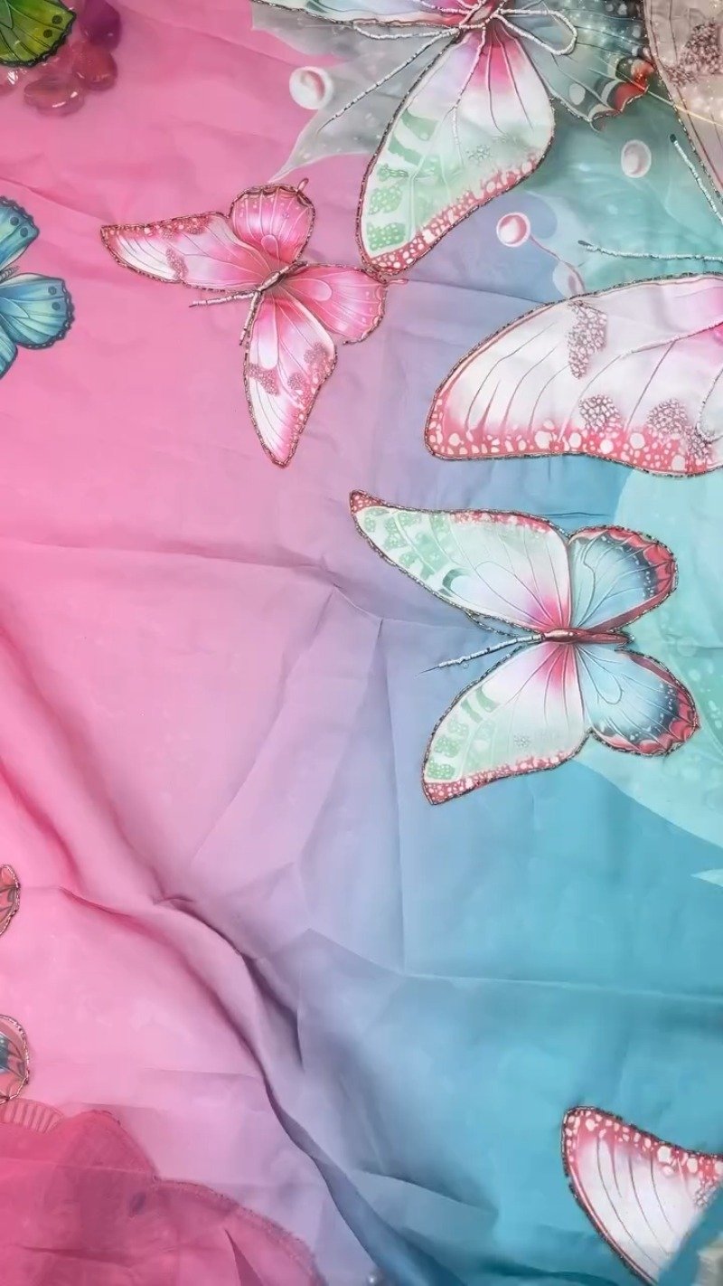 Ethereal Butterfly Embellished Organza Saree β Available in Teal & Mustard Yellow - Image 3