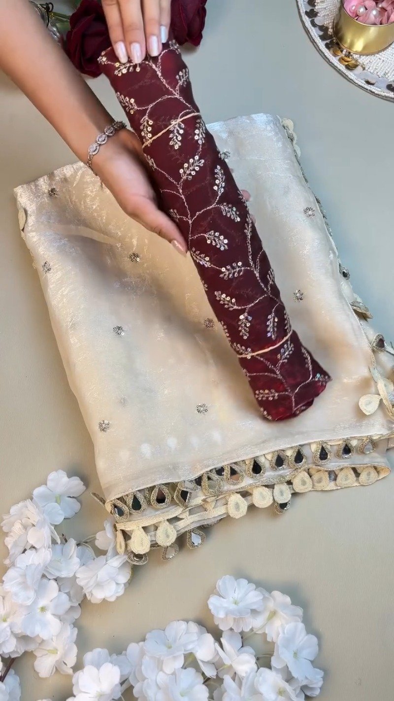 Ethereal Ivory & Regal Maroon Embellished Ethnic Ensemble – Available in Ivory & Maroon
