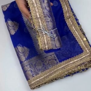 Royal Cobalt Blue Banarasi Silk Saree with Antique Gold Coin Embellishments