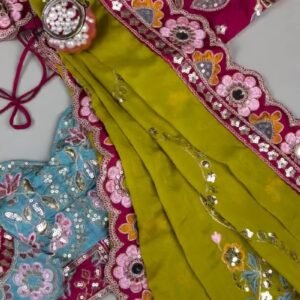 Olive & Fuchsia Embroidered Saree Ensemble – Available in Olive-Fuchsia & Blue-Fuchsia