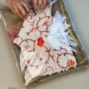 Floral Embroidered White Organza Blouse and Saree Set – Elegance Redefined
