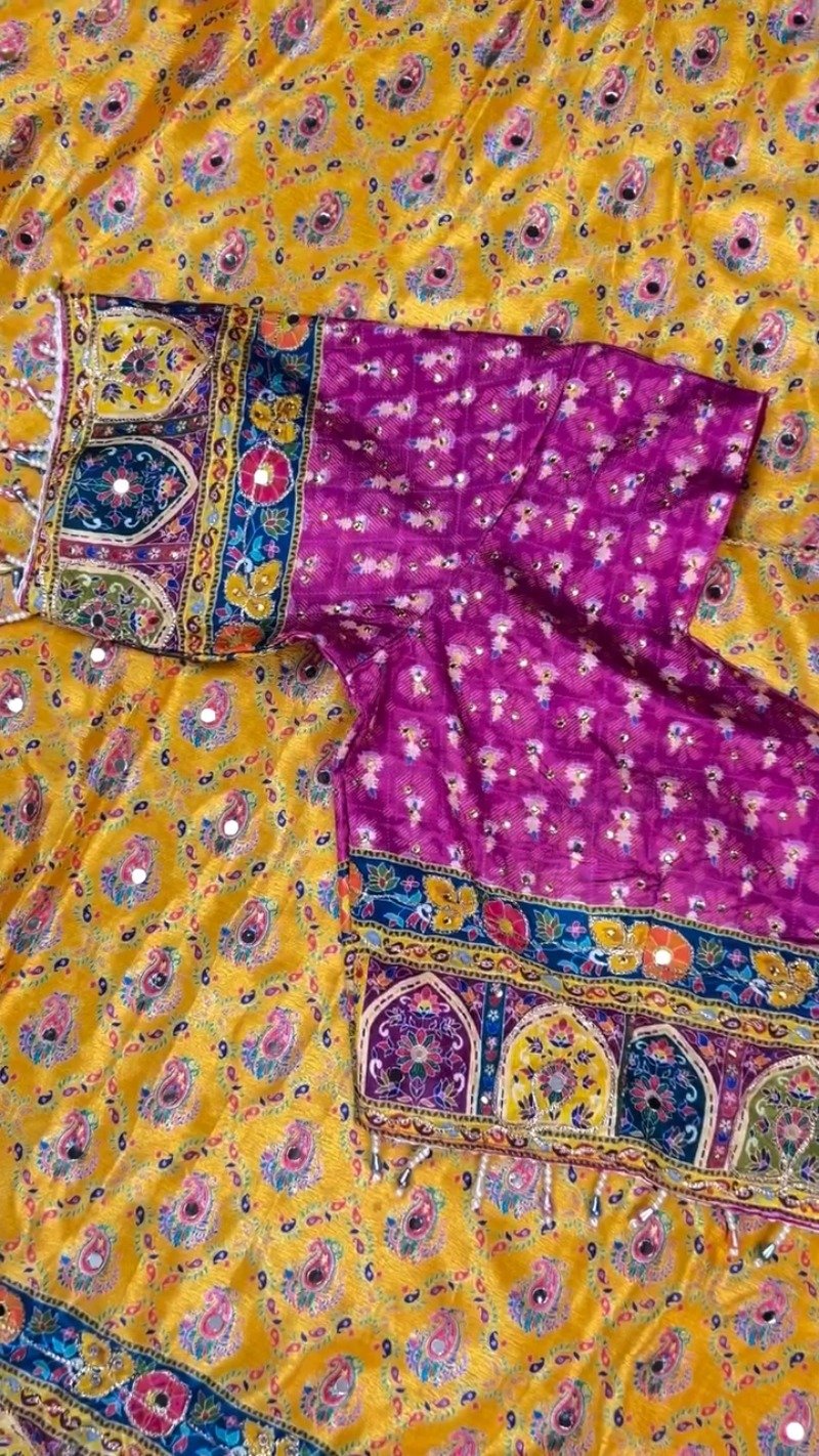 Vibrant Multicoloured Rajasthani Patola-Inspired Silk Lehenga Set โ Available in Radiant Yellow & Royal Magenta - Image 4