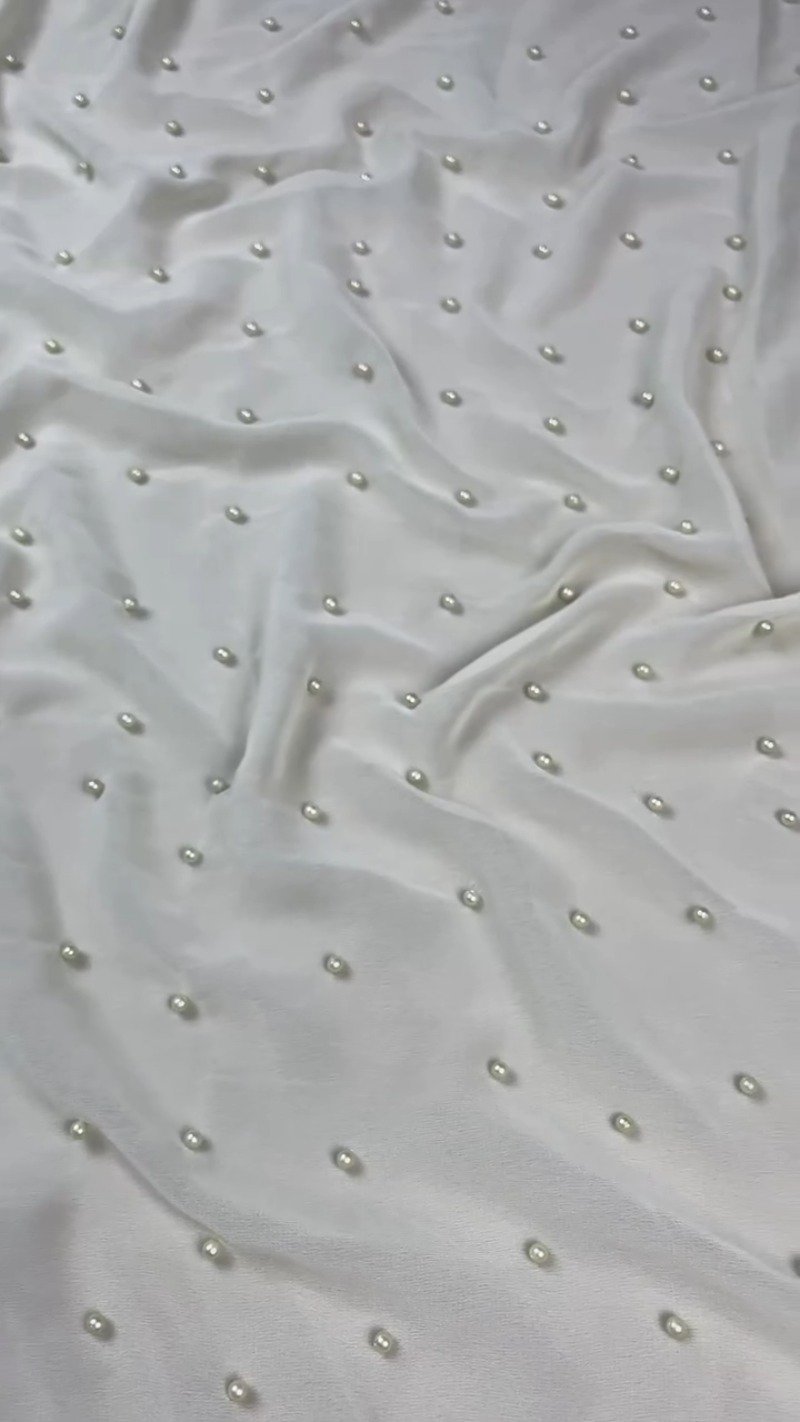 Sage Green Floral Embroidered Saree with Pearl Embellishments - Image 4
