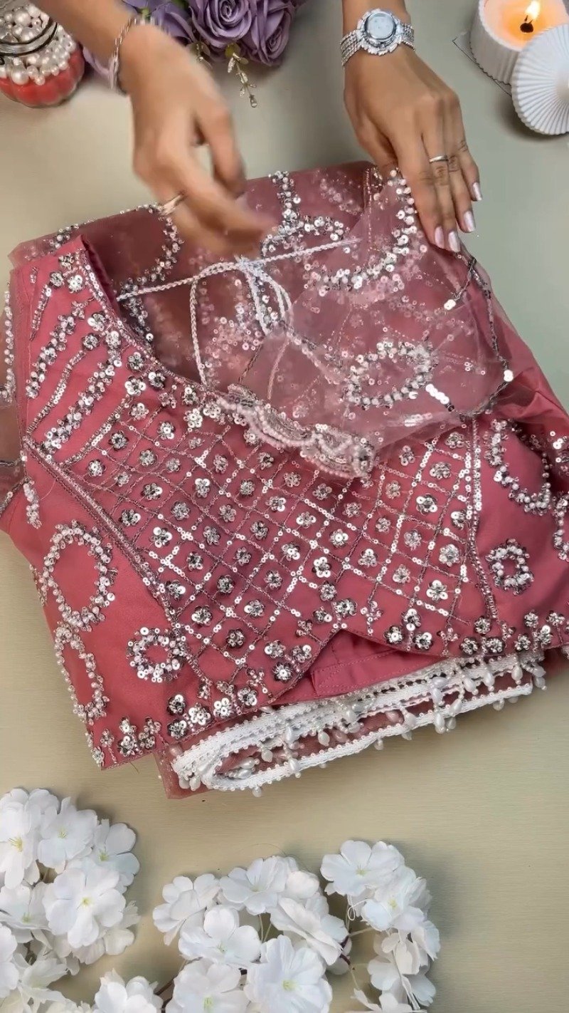 Enchanting Rose-Dust Embellished Sequined Ensemble β Available in Rose-Dust & Champagne Gold - Image 2