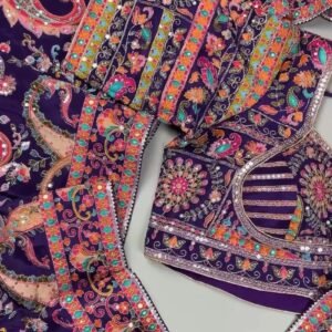 Royal Plum Embroidered Silk Lehenga Choli Set with Intricate Floral & Paisley Detailing