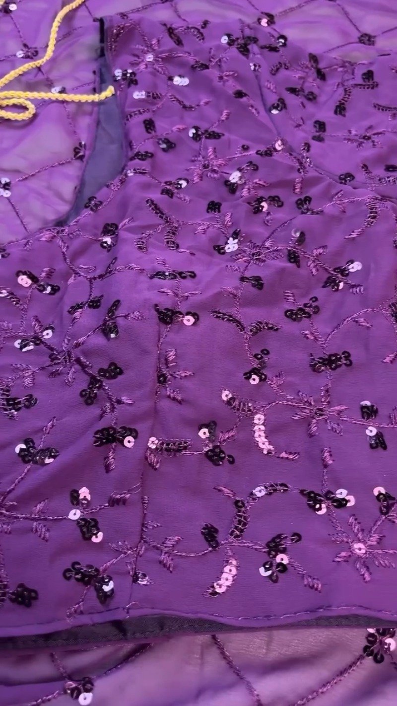 Royal Purple Sequin Embroidered Georgette Saree Ensemble with Tassel Detailing - Image 5