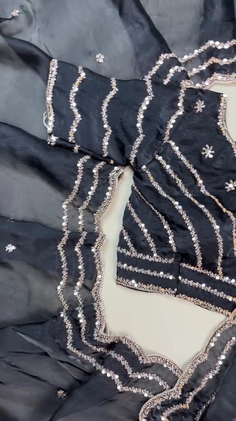 Midnight Radiance Embellished Saree and Blouse Set β Available in Black