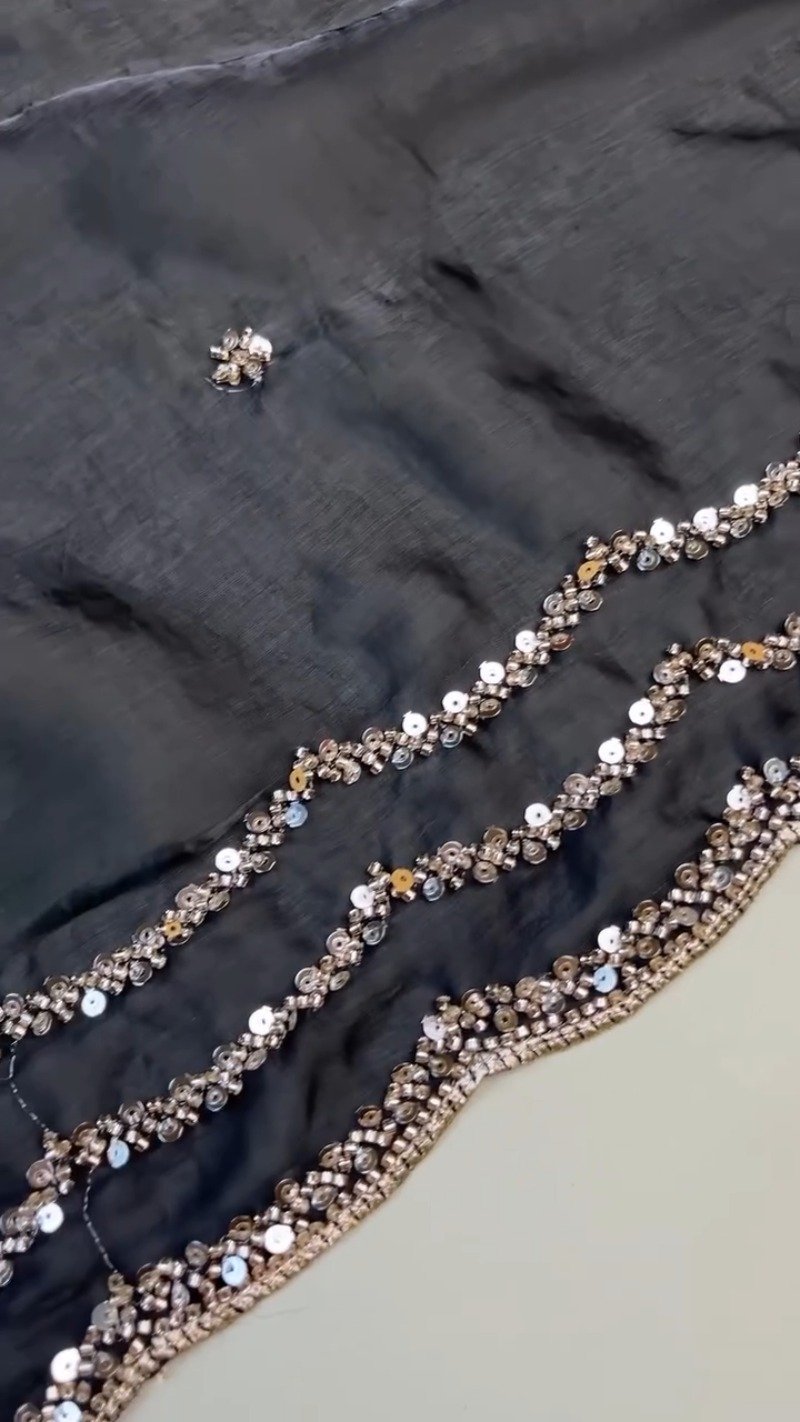Midnight Radiance Embellished Saree and Blouse Set β Available in Black - Image 5