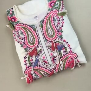 Ivory Embellished Paisley Embroidered Kurta with Tassel Accents