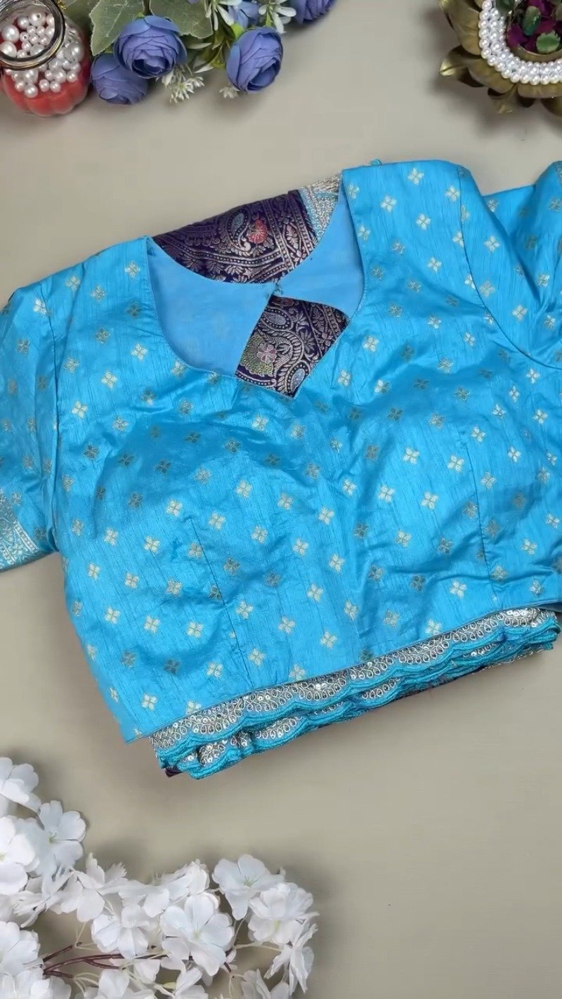 Royal Purple & Azure Blue Banarasi Silk Saree Set β Available in Purple & Blue - Image 2