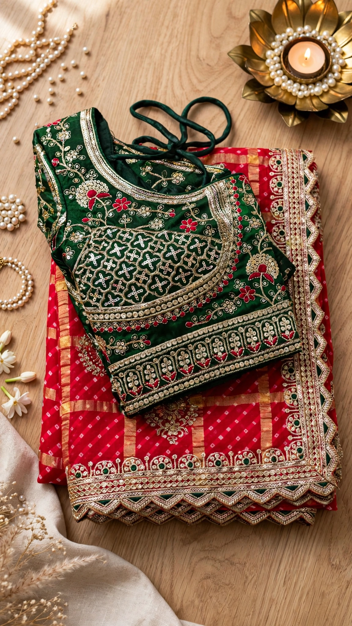 Regal Emerald & Vermilion Bandhani Silk Saree β Available in Classic Red & Festive Deep Green - Image 5