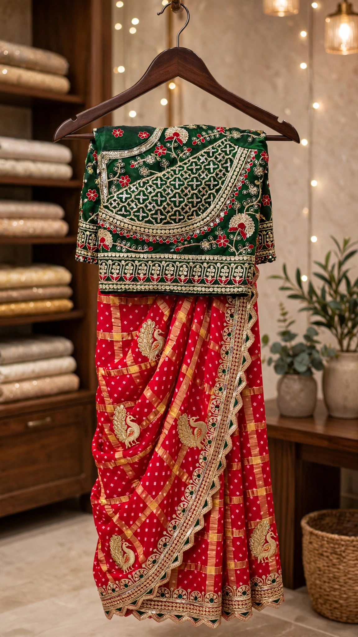 Regal Emerald & Vermilion Bandhani Silk Saree β Available in Classic Red & Festive Deep Green