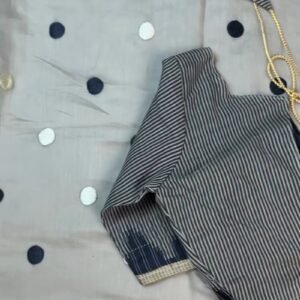 Chic Monochrome Stripe & Polka Dot Handloom Saree with Designer Blouse