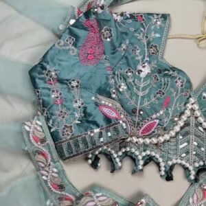Teal Blue Embroidered Silk Blend Designer Blouse – A Fusion of Tradition & Modern Elegance